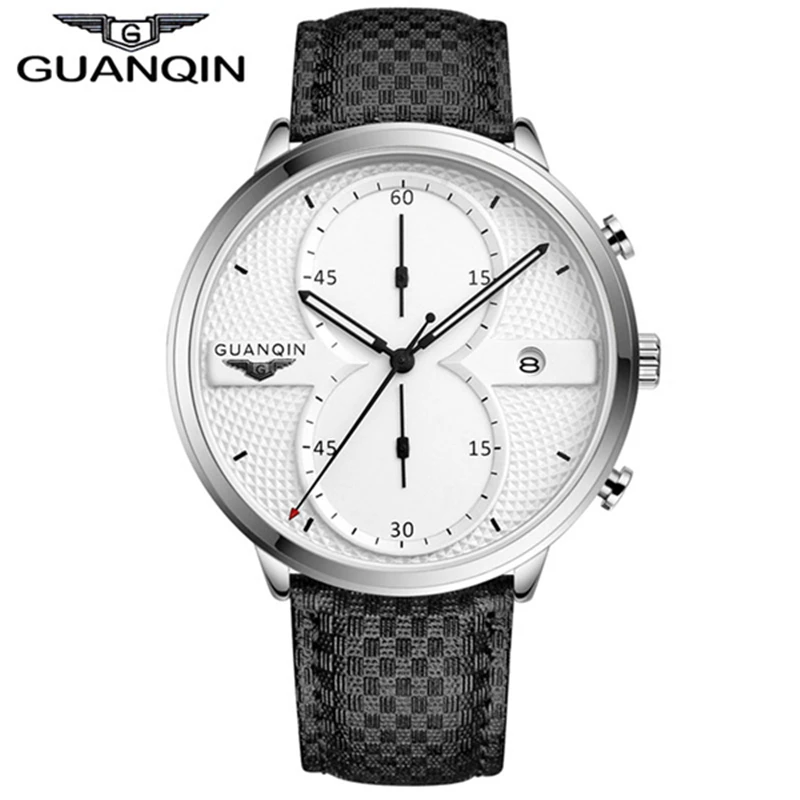 

Watch Men Sport Leather Watchbands GUANQIN Brand Shockproof Waterproof Big Dial Quartz-watch Relogio Masculino 2017 Promotion
