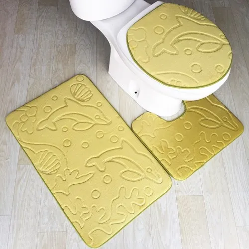 Фланелевые рельефные коврики для ванной комнаты с дельфином, коврик для туалета из трех частей, Впитывающий Коврик для ванной комнаты, подушка для сиденья унитаза - Цвет: Цвет: желтый