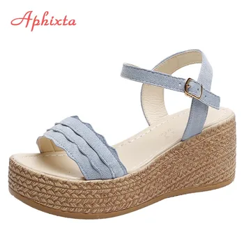 

Aphixta Platform Ladies Wedge Sandals Women Peep Toe Buckle Shoes Pleated Woman Wedges Fashion Summer High Heel Shoes For Women