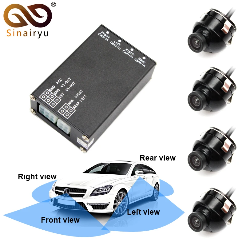 

4PCS Rear View Back UP Cameras 360 View Car Camera Control Box 4 Way Cameras Switch System For Rear Left Right Size Front Camera
