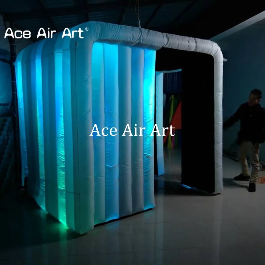 

2018 newest designed white outside black inside shelter with LED inflatable photo booth,cubic tent cube booth for events