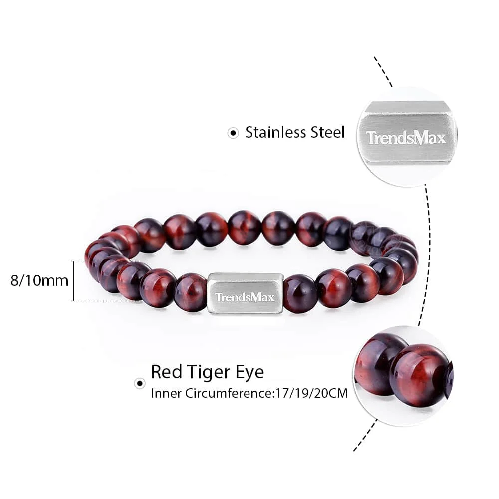Trendsmax 8 мм натуральный красный тигровый глаз бисерный браслет для женщин и мужчин драгоценный камень бусины Прямая поставка Ювелирные изделия Йога Медитация TBB011