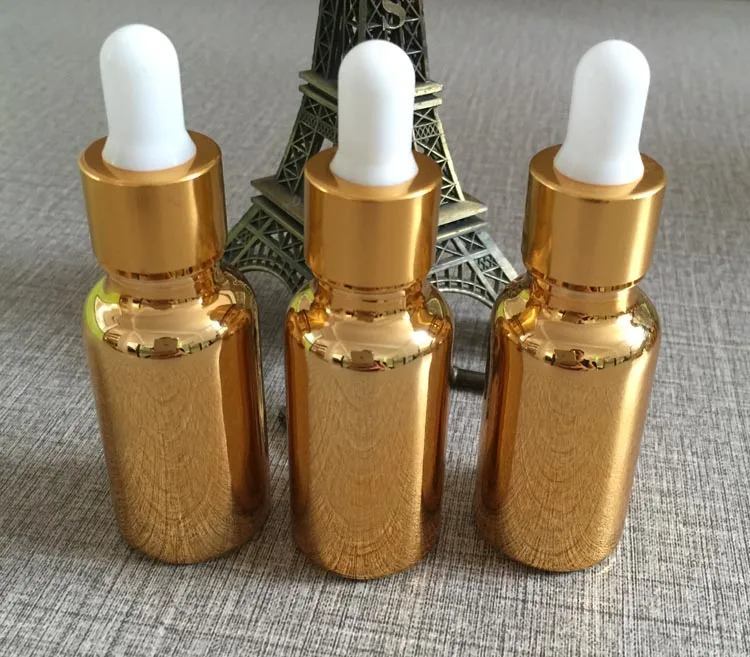Wholesale high grade 15ml gold color luxury glass small dropper bottles