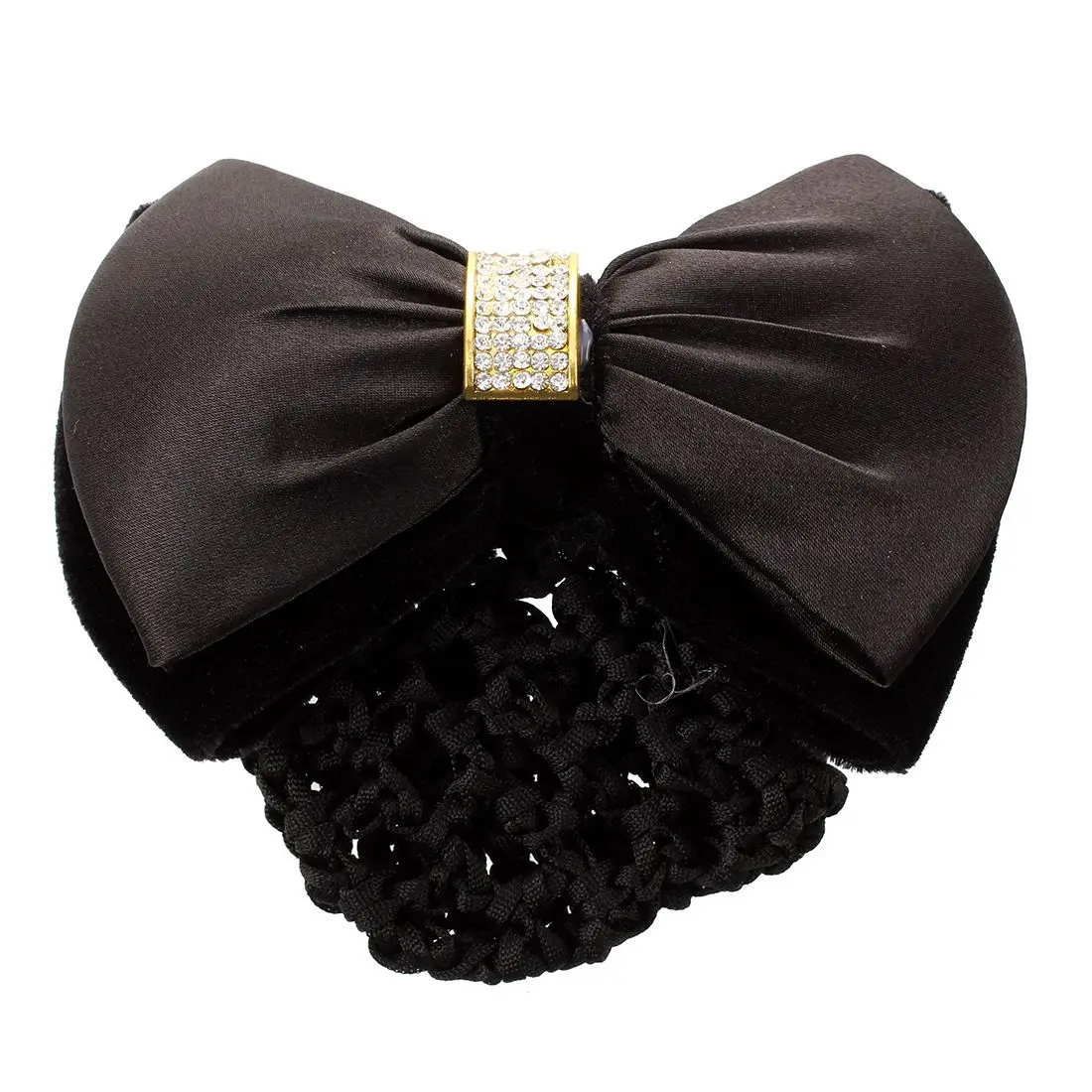 

Rhinestones Bow Tie Accent Snood Net Barrette Hair Clip Bun Cover Black