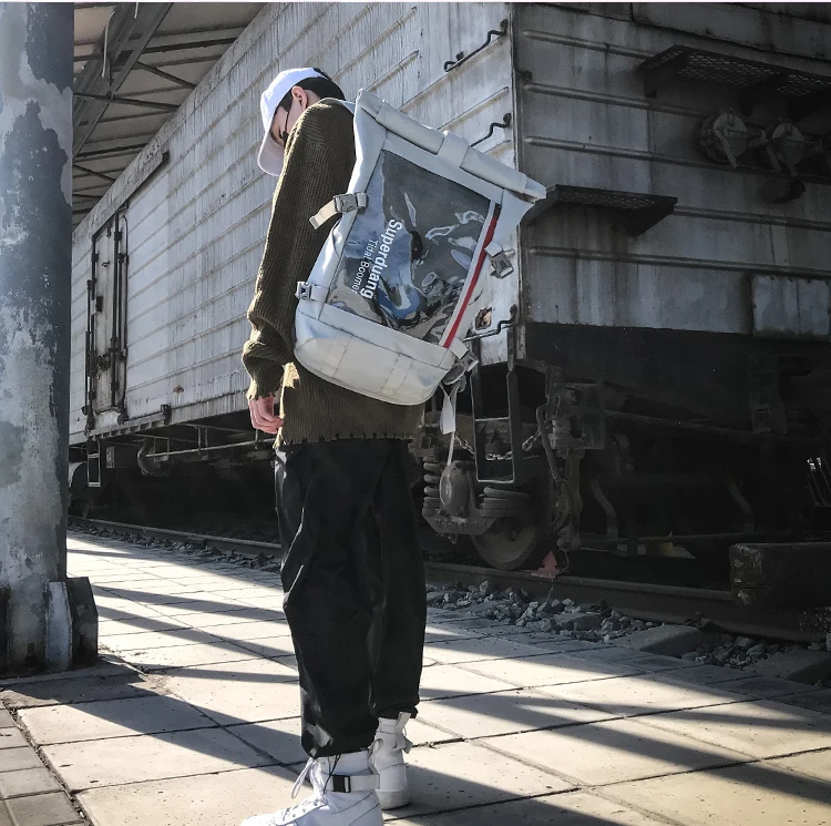 Уличный тренд, двойная сумка на плечо, Мужская блестящая Корейская версия, водонепроницаемый рюкзак, большая Вместительная дорожная сумка, школьная сумка
