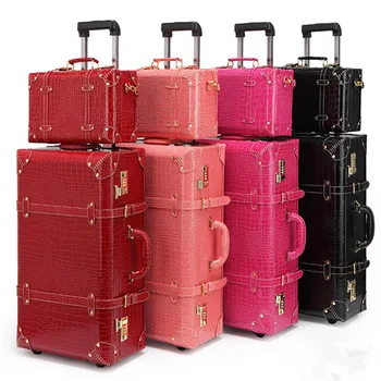 

PU Vintage leather travel luggage,13" 22" 24"korea trolley luggage bags on universal wheels,bride wedding red suitcase box