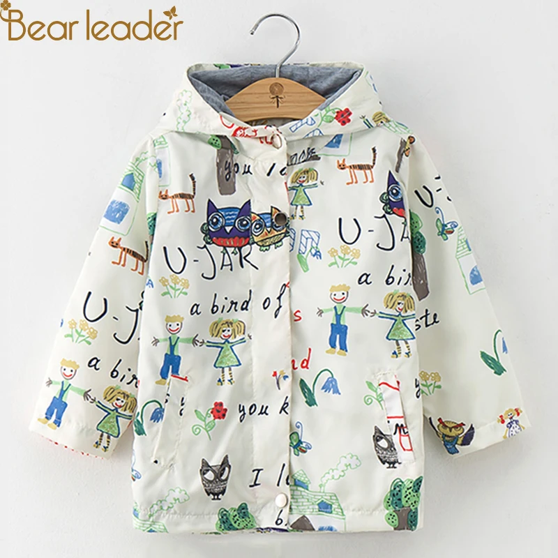 Bear Leader/пальто и куртки для девочек; коллекция года; сезон осень; Брендовая детская одежда для девочек; Верхняя одежда с принтом героев мультфильмов; От 3 до 7 лет с капюшоном