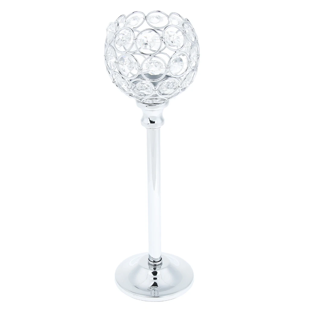2Pcs Silver 26.5cm Crystal Metal Candle Holder Candlestick Wedding Holidays Christmas Events Tabletop Decor Ornament