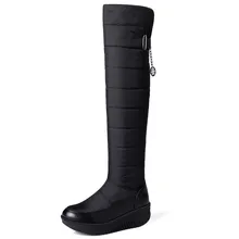 YMECHIC/большие размеры 33-44; зимние сапоги на меху; женские теплые зимние сапоги до колена на плоской платформе; цвет черный, синий; женская обувь на толстой подошве