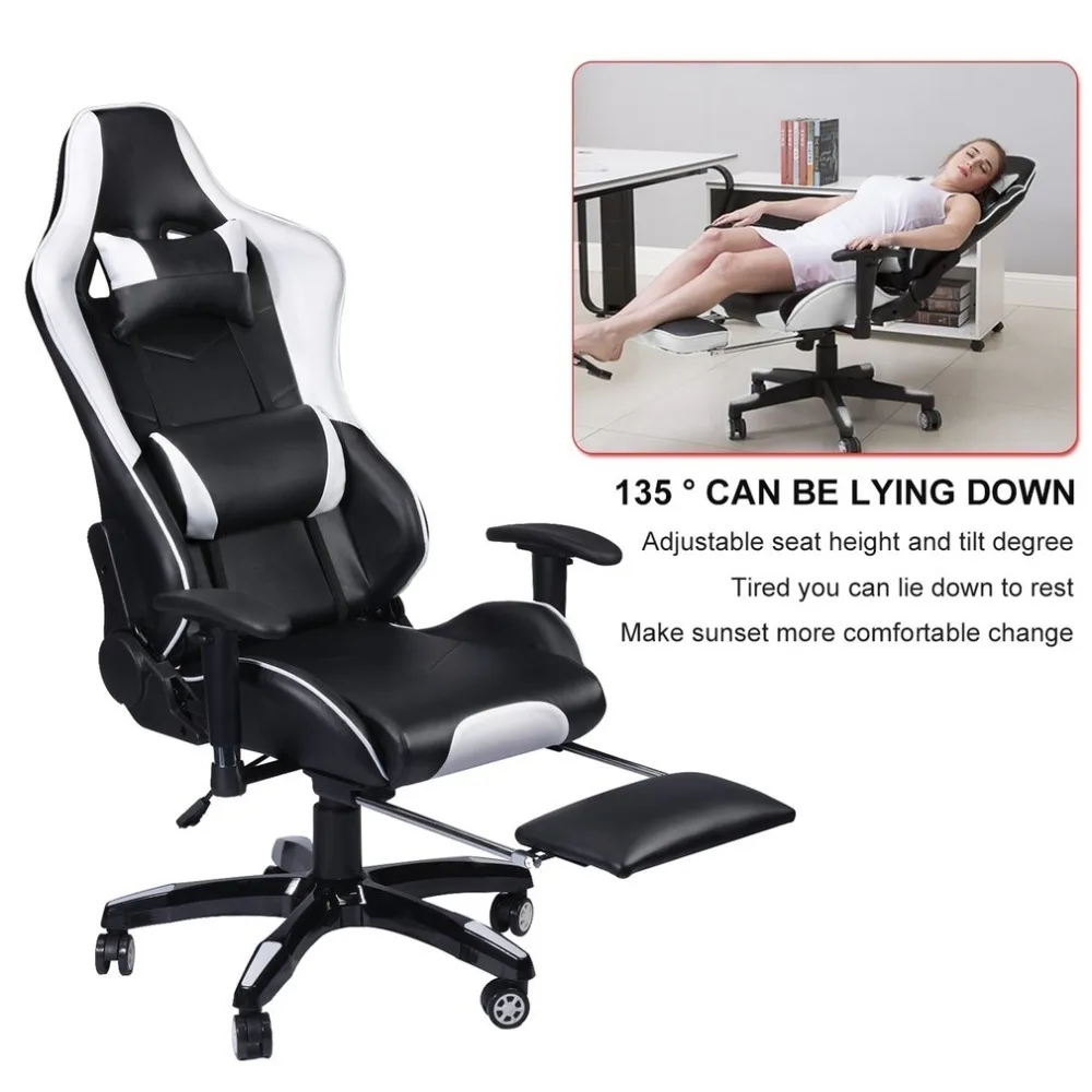 Racing Gaming Office Chair Computer Desk 360 Degree Chair Adjustable Seat & Armrests Height Backrest Recline Retractable Leg