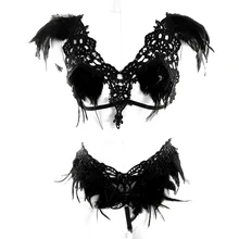 Комплект для тела с перьями, пояс для подвязки, черный сексуальный женский костюм, сексуальный бюстгальтер в клетку для женщин, эластичный Готический фестивальный Рейв, Одежда для танцев