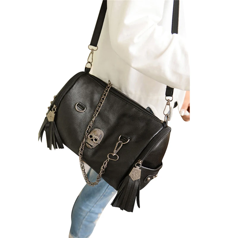 Gothic Punk Rock Leather Shoulder Bag | Silver Studded Crossbody Handbag