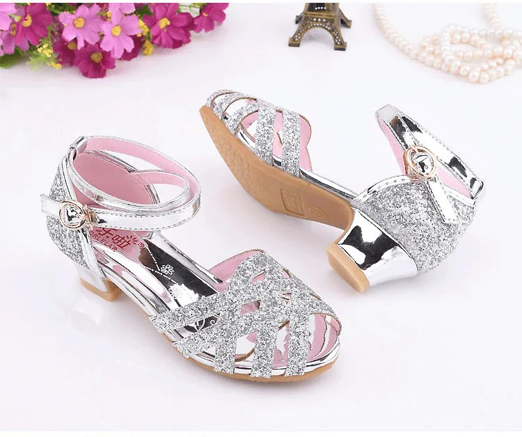 Children girl Ballet bling Shoes dance Shoes high-heeled Party Princess Shoes 26-37 pink sliver gold GZX01