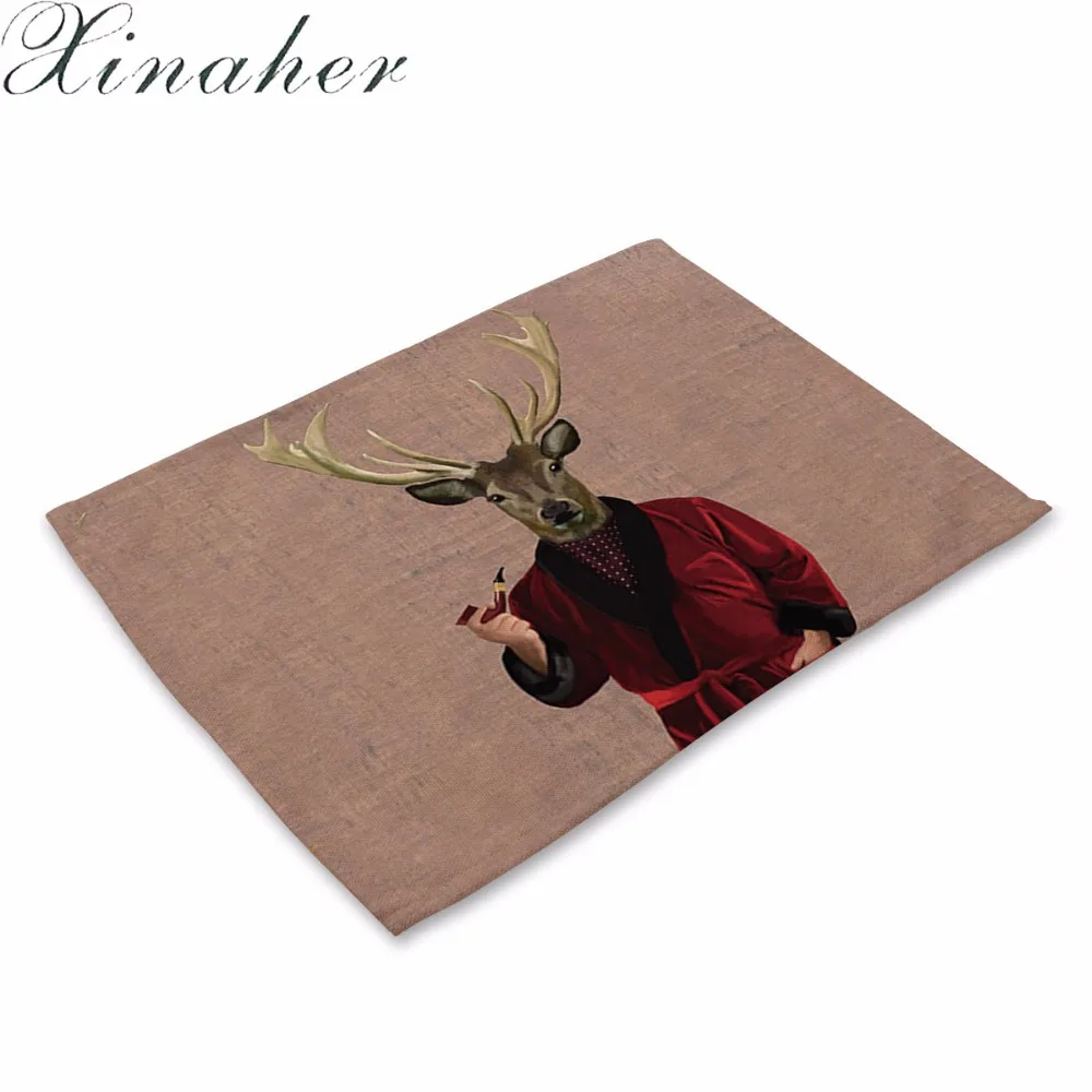 Cartoon reindeer Pattern Cotton Linen Western Pad Placemat Insulation Dining Table Mat Bowls Coasters Kitchen Accessories | Дом и сад
