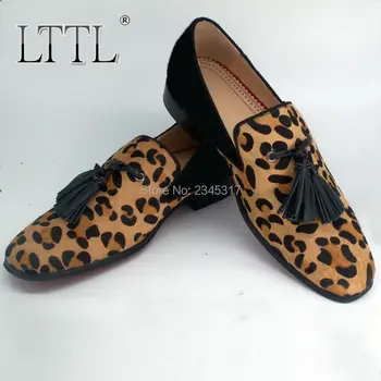 

LTTL Leopard Loafers Handmade Patchwork Casual Shoes Men Tassel Loafers Party Dress Shoes Slip On Men's Shoes Smoking Slippers