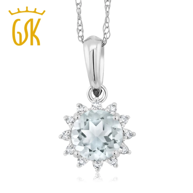 18 К White Gold 0.40 ct круглый голубой аквамарин алмазный кулон с цепочкой модные