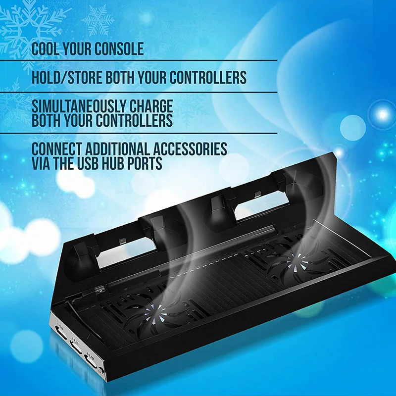  PS4/PS4 Slim Vertical Stands with Cooling Fans Dual Controller Charging Station Cooler Charger For 
