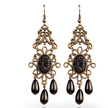 

12 Pairs/Lot Long Tassel Drop Earring Black White Imitation Pearl Earrings Women Big Hollow Charm Statement Jewelry Accessory