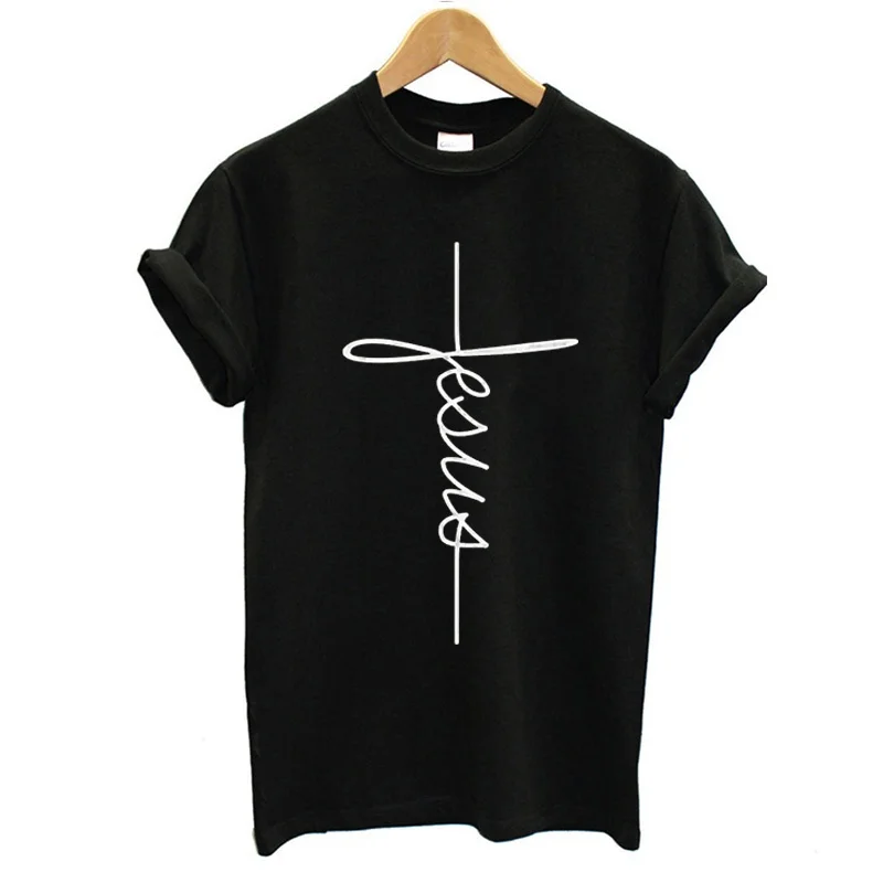 

Mujer Fashion New Arrival Women T Shirts Summer Short Sleeve Jesus Unisex Christian Cross Printing Tops Female Casual Plus Size