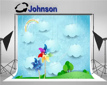 

Surreal Landscape Pinwheels Clouds Rainbow photo backdrop Vinyl cloth High quality Computer print children kids background