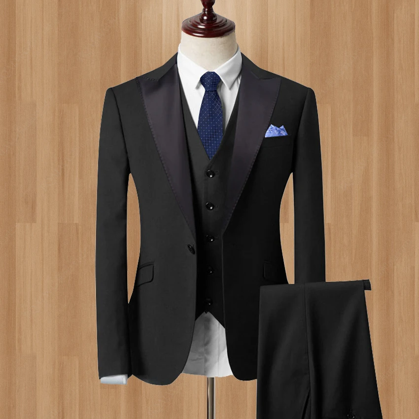 Men Business Suit Slim fit Classic Male Suits Blazers Luxury 3 Pieces(jacket+pants+Vest) One Buttons