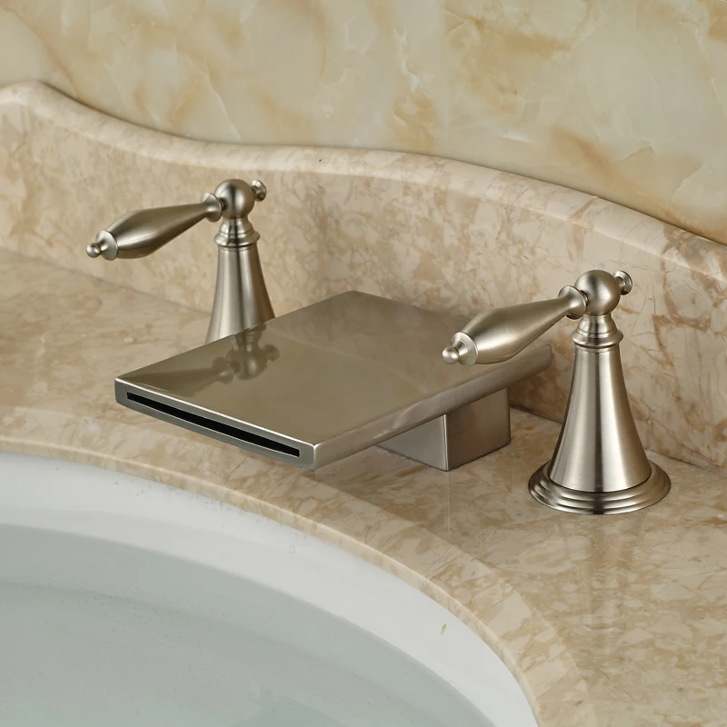 Brushed Nickel Waterfall Spout Basin Mixer Taps Waterfall Bathroom Sink