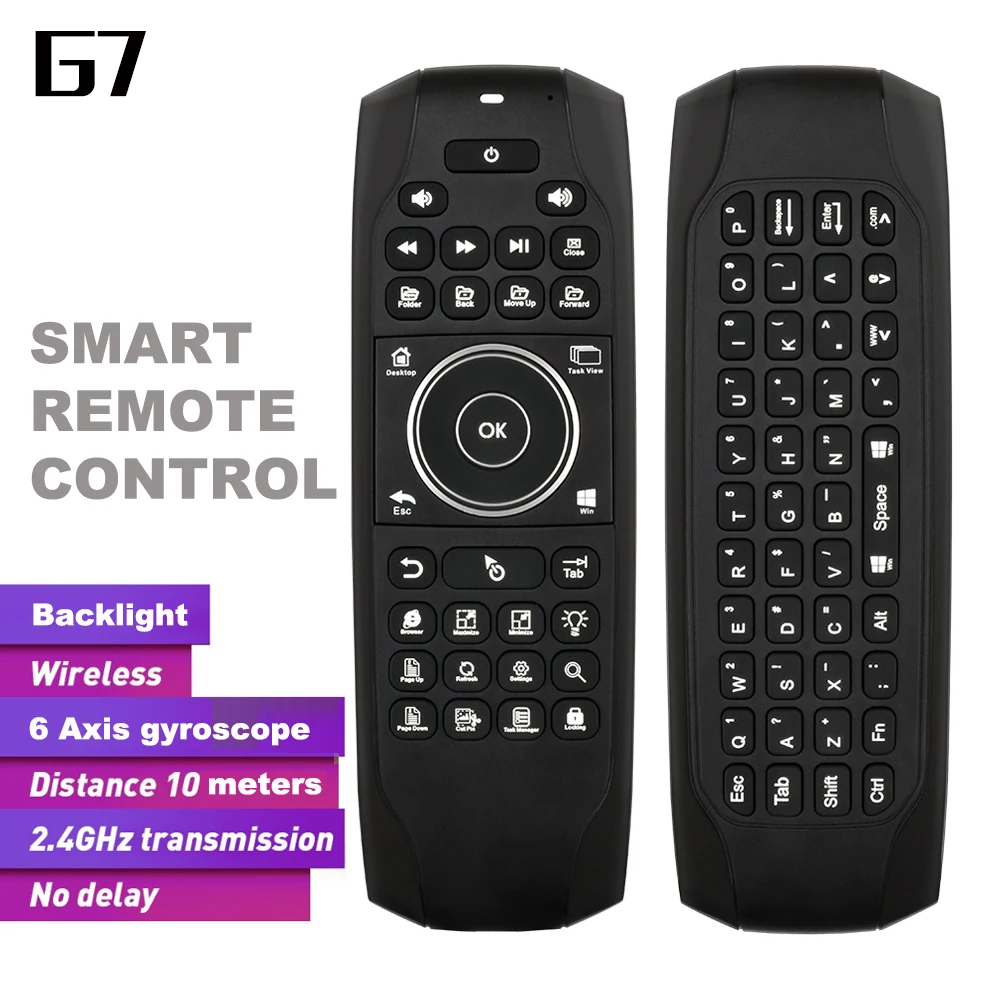 

G7 Russian English Backlit Fly Air Mouse with IR Learning 2.4G Wireless Mini Keyboard Remote Control for Smart Android TV BOX