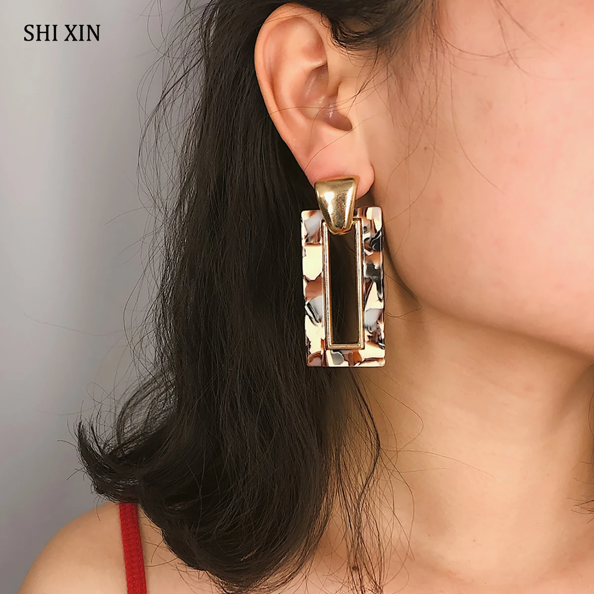SHIXIN Boho большой Леопардовый цвет, акриловый серьги для женщин, элегантные модные корейские серьги, сережка Модная бижутерия, подарок