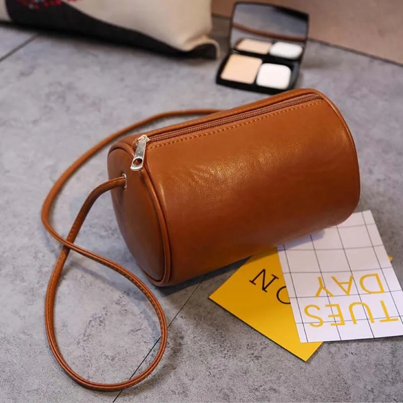 

New Korean Cylinder Shoulder Bag Fashion PU Leather Crossbody Bags for Women Small Messenge Bag Cheap bolsas 2018 KVNIO