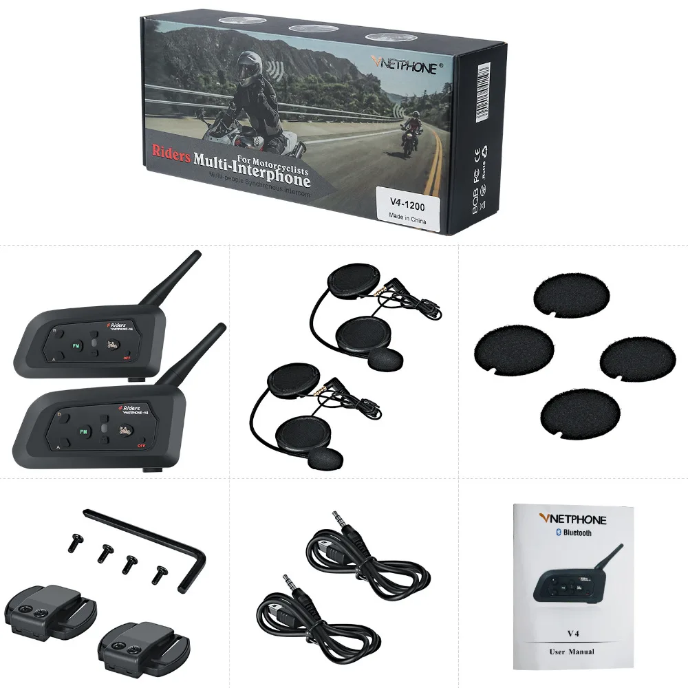 Bluetooth гарнитура VNETPHONE V4 Для мотоциклетного шлема 850 мАч|easy talkie|helmet headsetwireless communicator |
