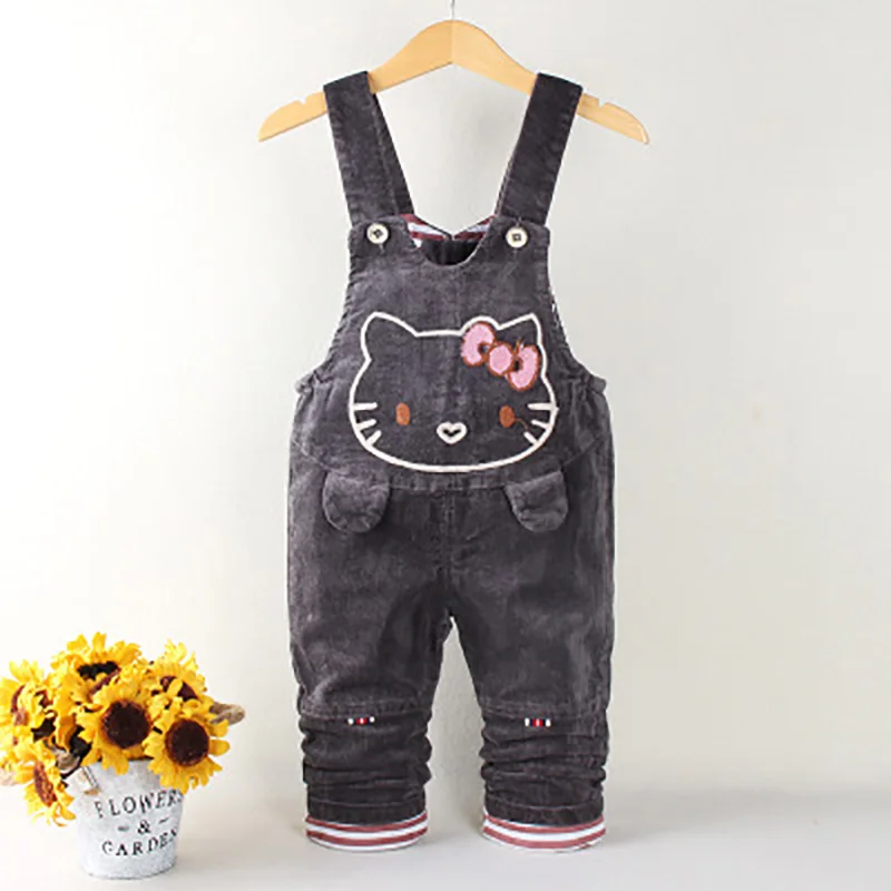 

1-3Y New Autumn Unisex Corduroy Jumpsuits Baby Cartoon Rompers Overalls Boys Girls Cat Pants Stripped Trousers Kids Clothes