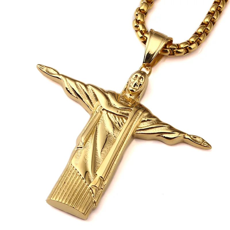 Cristo Redentor Jesus Pendant Necklace Stainless Steel Men Women Christian Jewelry Gift