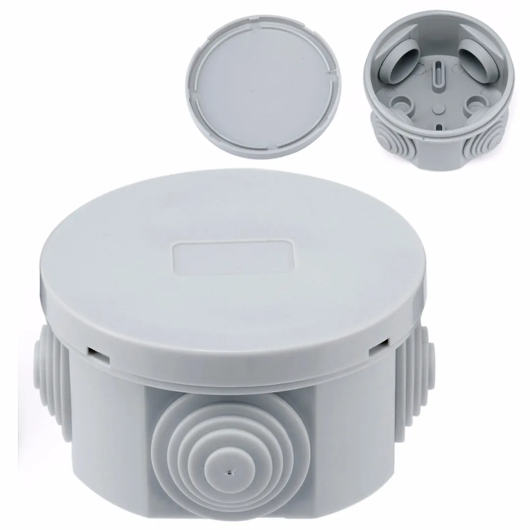 New Round Waterproof Junction Box Weatherproof Grey Plastic Electric Enclosure Case Distribution Terminal Box 65x35mm / 80x40mm