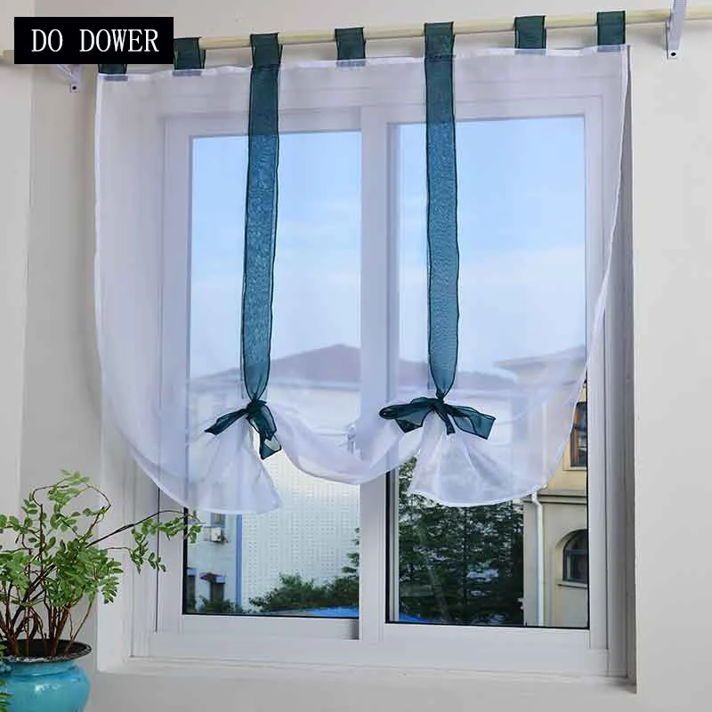 

European Style Roman Ribbon curtain Tulle for Living room up and down pulling curtains for Window Balcony Kitchen Short cortain
