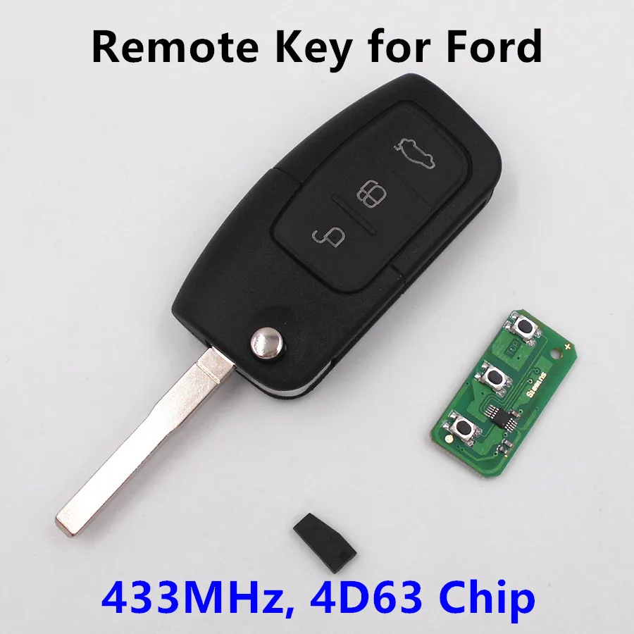 

3 Buttons Remote Key for FORD Car Mondeo Focus Fiesta C Max S Max Galaxy 433MHz with 4D63 Chip HU101 Blade