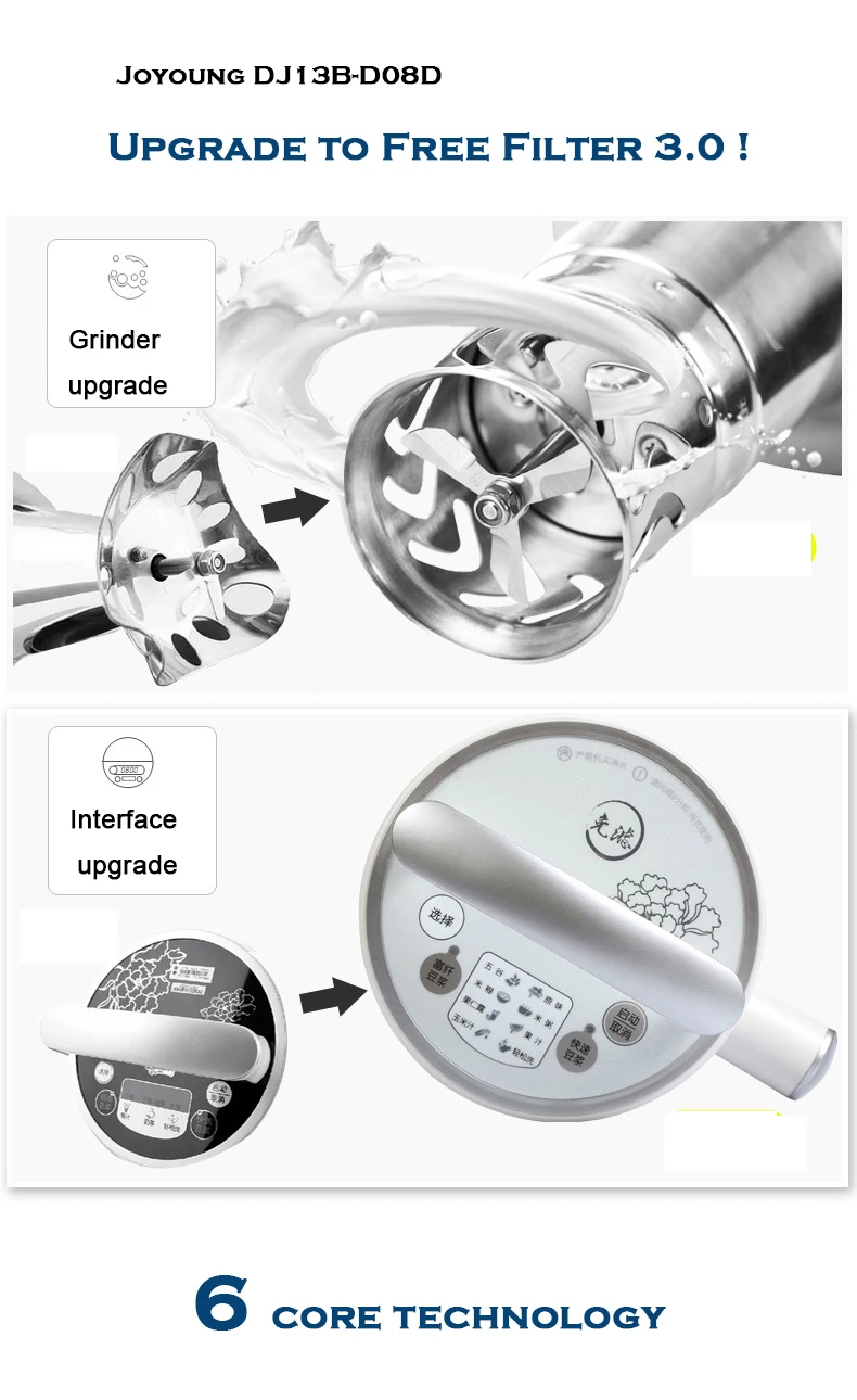 Обновленный прибор для приготовления соевого молока Joyoung, DJ13B-D08D, многофункциональный бытовой миксер, кухонная соковыжималка, блендер для завтрака