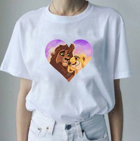 

Couple Lastest 2019 Vogue Short Sleeve King Lion Print T-shirt Funny Tee Shirt Hipster O-neck Cool Women Tops Aesthetic Harajuku