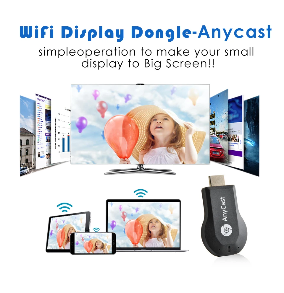 AnyCast M2 Plus DLNA беспроводной Airplay ключ приемник ТВ-палка Full HD 1080P HDMI tv Box Miracast для Android iOS