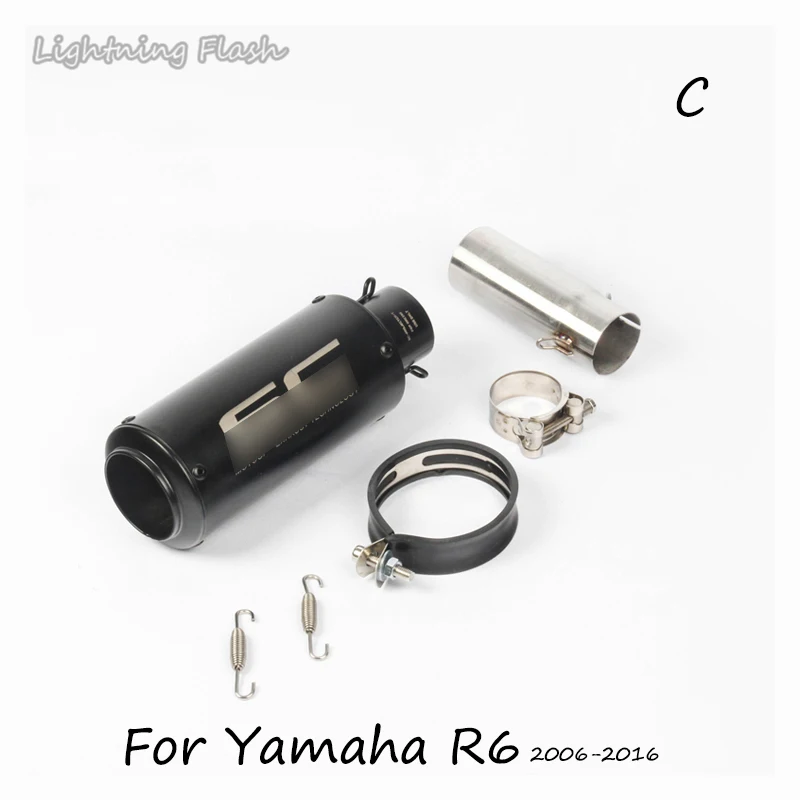 For Yamaha YZF-R6 2006- Motorcycle Exhaust Tail+ Middle Link Pipe Stainless Steel+Carbon Fiber Scooter Modified Pot Escape