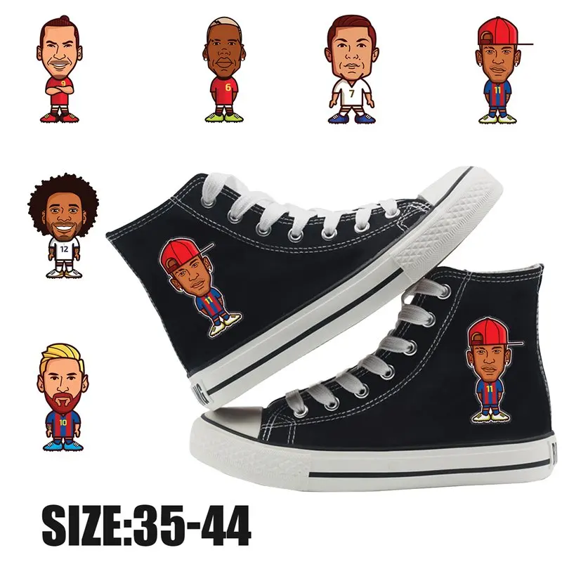 

Football Messi Cristiano Ronaldo Neymar Print Pattern Club Sports High Heel Double-layer Canvas Sneakers Student Trendy A19620
