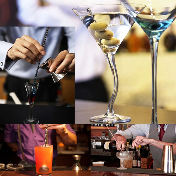 1Pcs Stainless Steel Mixing Spoon Long Handled Drink Mixer Spiral Pattern Bar Cocktail Shaker Spoon Bartender  Tools (6)