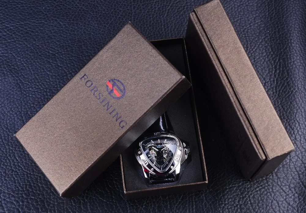 Creative Racing Design Triangle Design Silver Skeleton Dial Mens Watch for Winner
