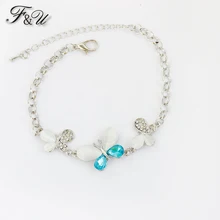 F& U серебряный цвет синий и белый опал кристалл цинковый сплав Регулируемая цепочка браслет для девочек подарок