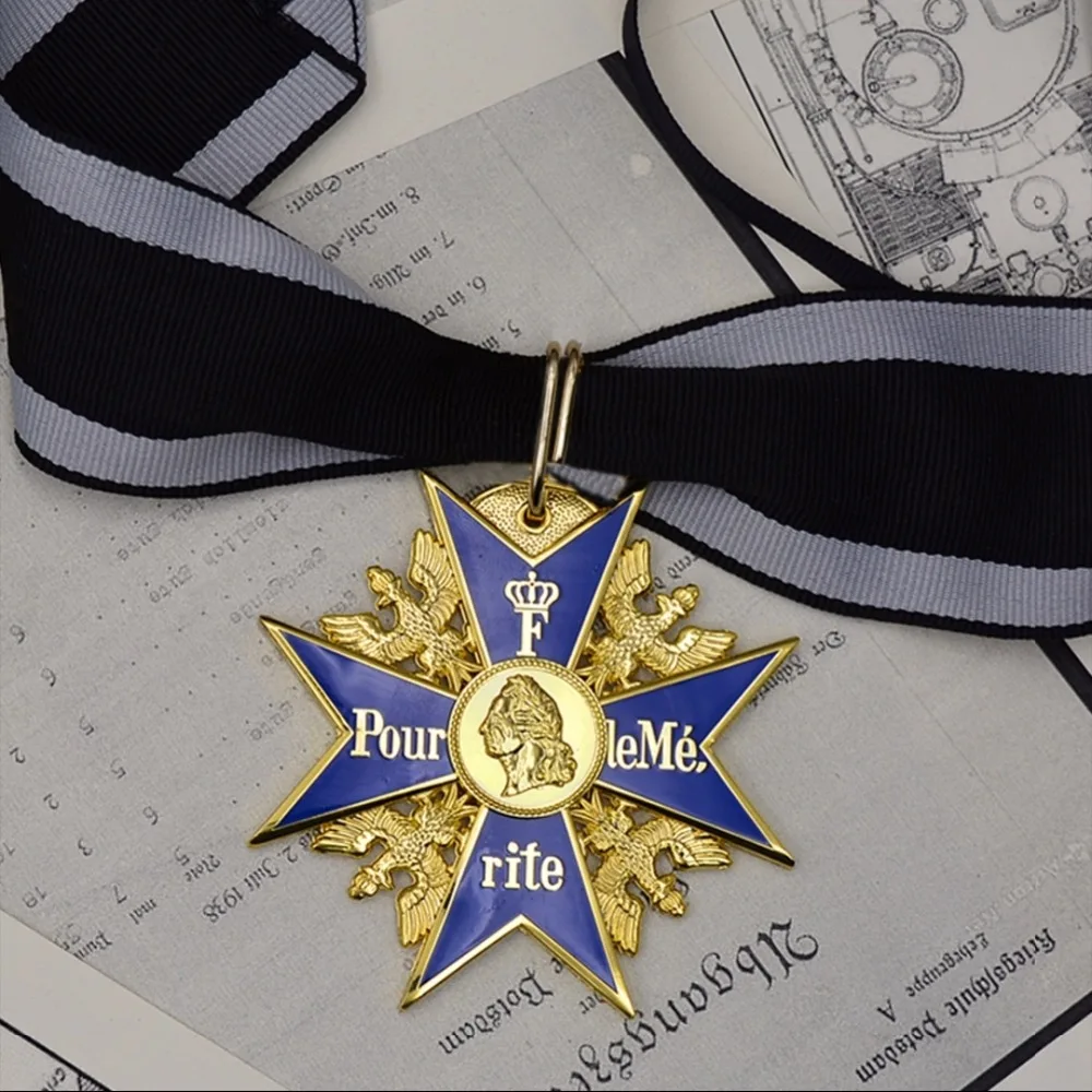 Высокое качество WW2 прусский немецкий Большой медаль на заказ большой WWI Золотой синий Max Pour Le Merite значок