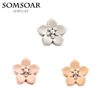 

Somsoar Jewelry Flower Slide Charms with Clear Crystal Keys for Bracelet Reversible Leather Wrap Bracelets 10pcs
