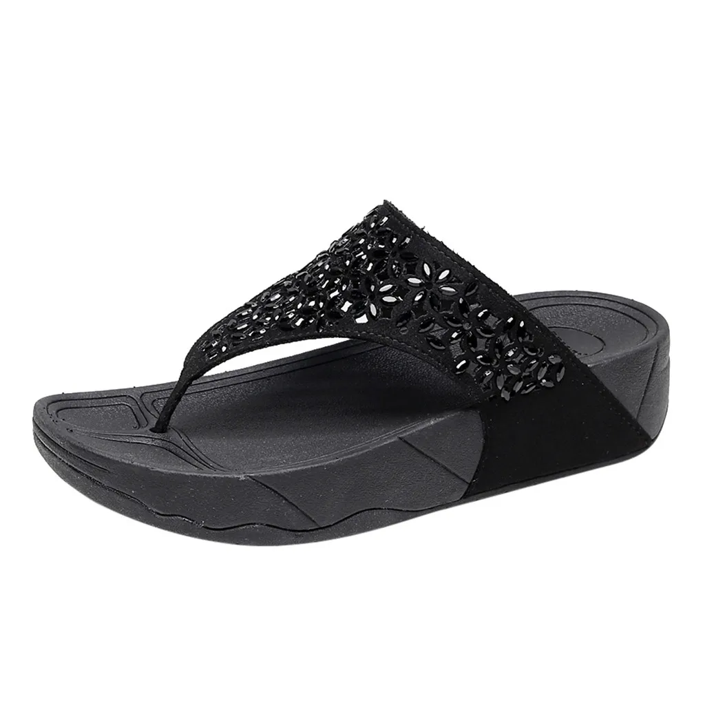 SAGACE/Коллекция года; летние популярные женские Вьетнамки; толстые нижние сандалии; пляжная нескользящая обувь на плоской подошве; тапочки; пляжная обувь с открытым носком - Цвет: Черный