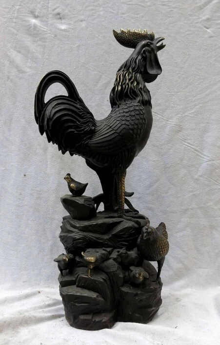 

bi003032 Fine bronze sculpture China copper Beautiful Rooster hen and five chick Statue