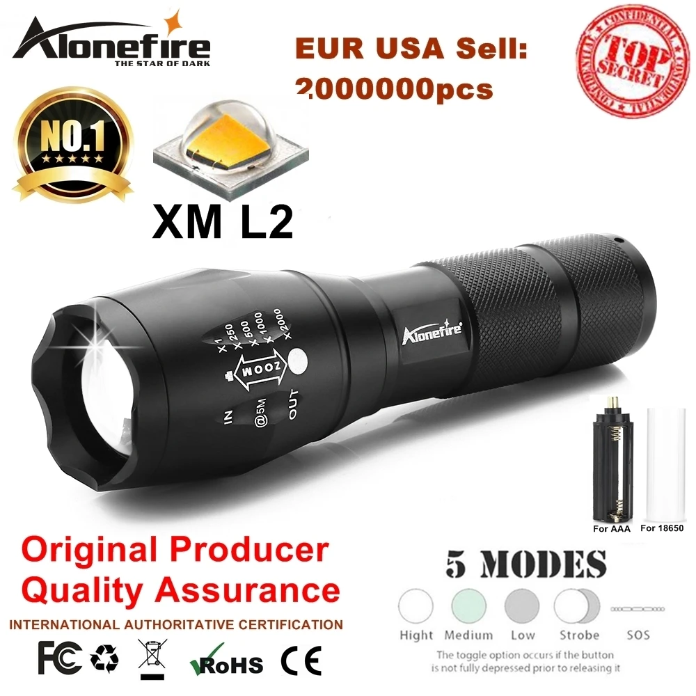 Alonefire G700 CREE XM-L2 T6 V6 8000Lm Aluminum led flashlight Zoom Tactical Torch hunting Travel AAA 18650 Rechargeable battery