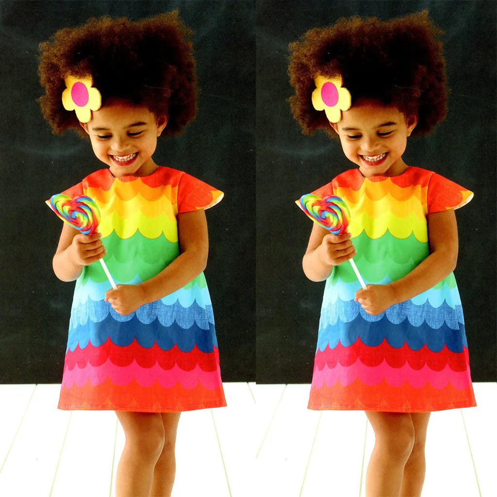 Детское платье принцессы с рукавами-крылышками и радужным гребешком для маленьких девочек; одежда для игр vetement enfant fille; летнее Повседневное платье
