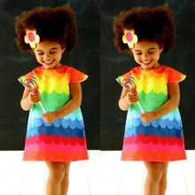Детское платье принцессы с рукавами-крылышками и радужным гребешком для маленьких девочек; одежда для игр vetement enfant fille; летнее Повседневное платье